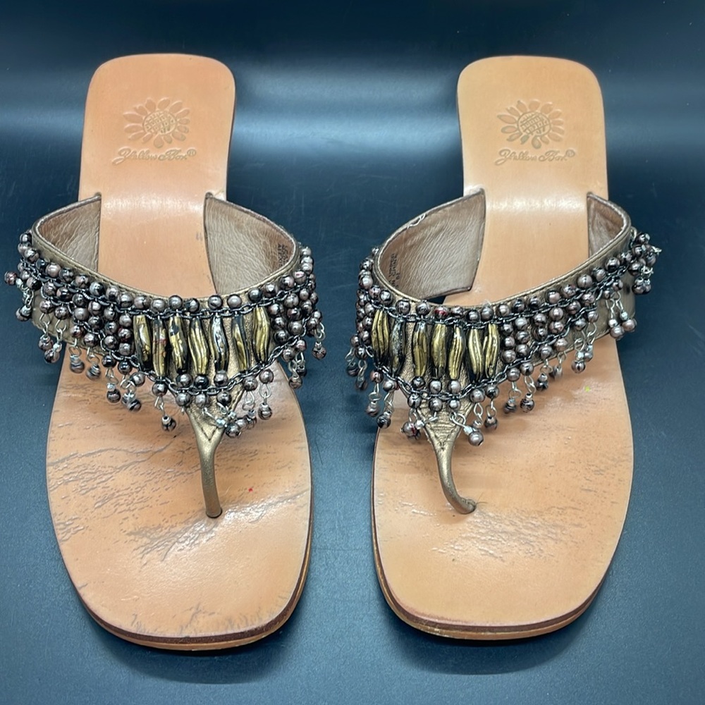 Yellow Box metallic bronze gold beaded Alexis slip on sandals Size 6.5 - Picture 9 of 15